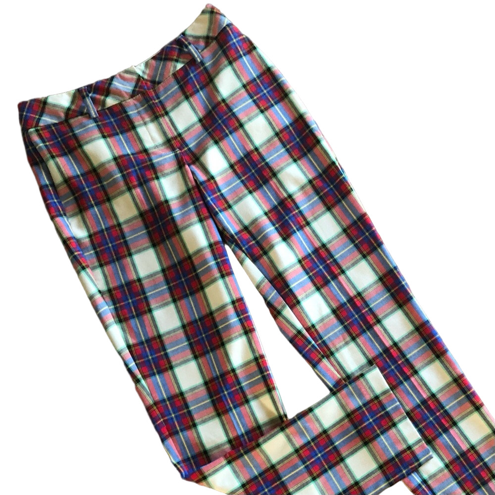 Lands' End Plaid Cropped Pants in White, Red, Blue, Green